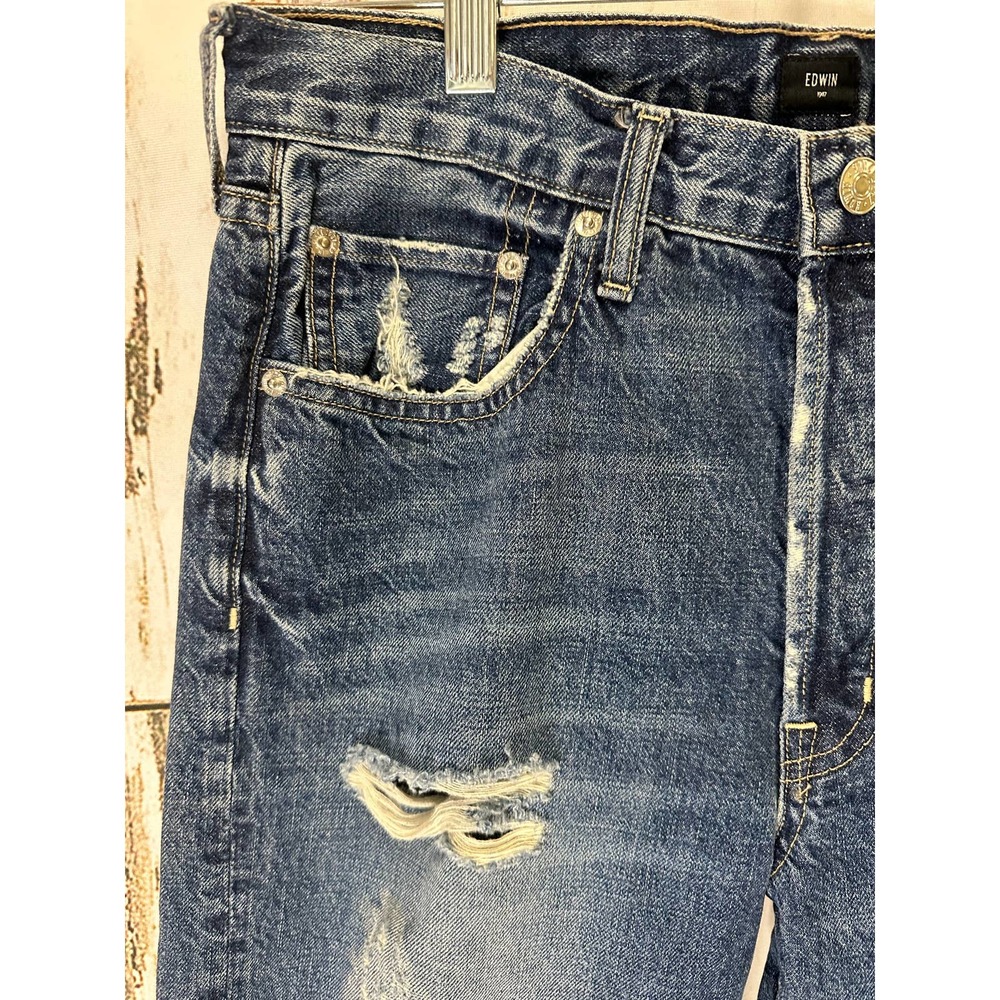 Edwin Destressed Med Wash Jeans Cropped Short Inseam 25'' Medium - Picture 3 of 6